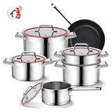 Food Grade Nonstick Cookware 10 Pcs Stainless Steel Cooking Pots and Pans for Home Kitchen