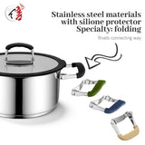 New Product 6pcs Folding Handle Stainless Steel Casserole Cooking Pot Cookware Set with Silicone Glass Lid