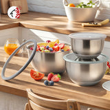 Customized Salad Mixing Bowls Set Home Kitchen Baking Salad 16/20/24cm Stainless Steel Mixing Bowl with Transparent Lid