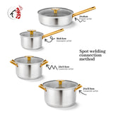 Hot Sell 8 Pcs Straight Shape Nonstick Cookware Set Stainless Steel Cooking Pot and Pan With Gold-Plated Handle