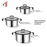 New Product 6pcs Folding Handle Stainless Steel Casserole Cooking Pot Cookware Set with Silicone Glass Lid