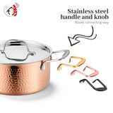 8 Pcs High Quality Triply Copper Cooking Pots and Pans Stainless Steel Cookware Set With Hammer Design