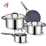 Customization 7Pcs Kitchen Cooking Pots and Pans Set Stainless Steel Cookware Sets