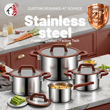 Customization 8Pcs Induction Bottom Kitchenware Stainless Steel Cookware Set with Colorful Silicone Handle and Lid