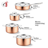 8 Pcs High Quality Triply Copper Cooking Pots and Pans Stainless Steel Cookware Set With Hammer Design
