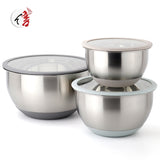 Customized Salad Mixing Bowls Set Home Kitchen Baking Salad 16/20/24cm Stainless Steel Mixing Bowl with Transparent Lid