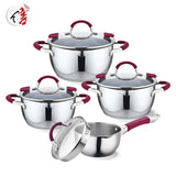Wholesale Conical Shape Cooking Pots and Pans Set 8pcs Stainless Steel Cookware Set with Two Pouring Lips