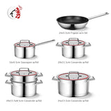 Food Grade Nonstick Cookware 10 Pcs Stainless Steel Cooking Pots and Pans for Home Kitchen
