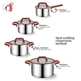 Customization 8Pcs Induction Bottom Kitchenware Stainless Steel Cookware Set with Colorful Silicone Handle and Lid